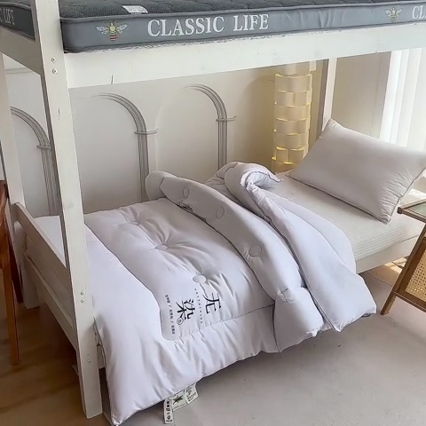 91家纺网 家纺一手货源 找家纺 招财狼家纺  2024新款水洗磨毛学生大豆被夏被春秋被多被芯被子 无染 白色