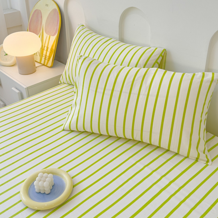 91家纺网 家纺一手货源 找家纺 感遇家纺 2024新款纯棉床单床笠枕套 床笠款-青草绿