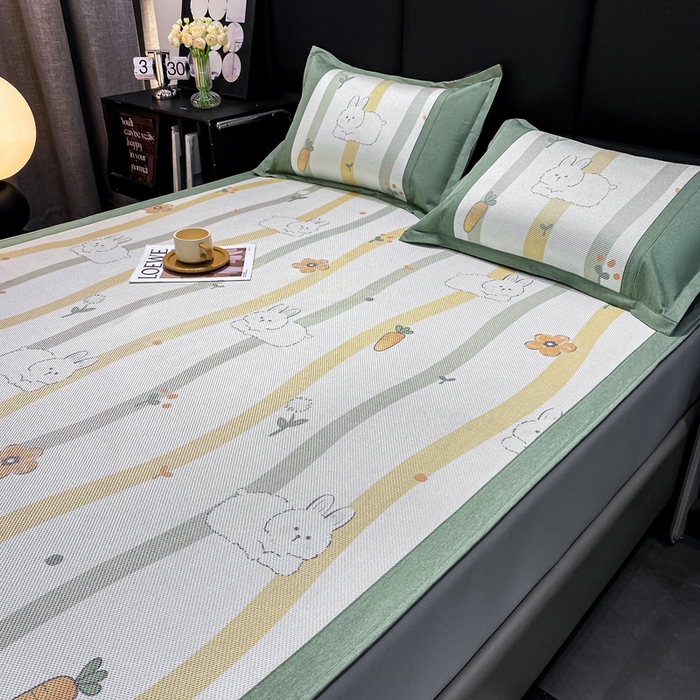 91家纺网 家纺一手货源 找家纺 宜家坊 2024新款A类抗菌数码印花冰藤凉席 床笠款-波浪兔