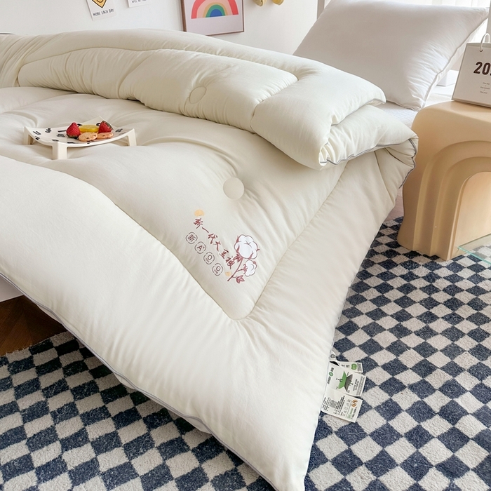 91家纺网 家纺一手货源 找家纺 招财狼家纺  2024新款水洗磨毛学生大豆被夏被春秋被多被芯被子 大豆被 米黄