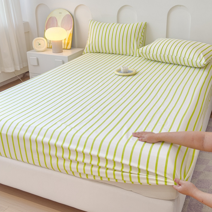 91家纺网 家纺一手货源 找家纺 感遇家纺 2024新款纯棉床单床笠枕套 床笠款-青草绿