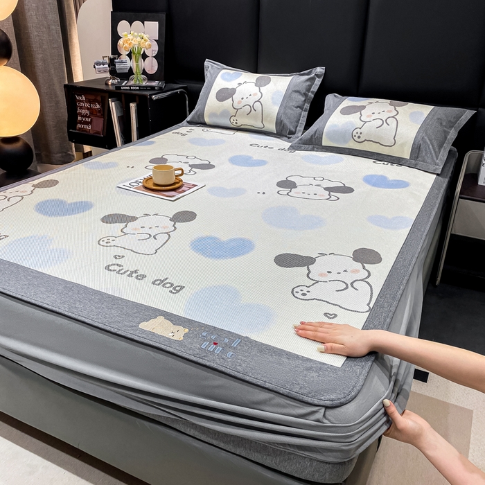 91家纺网 家纺一手货源 找家纺 宜家坊 2024新款A类抗菌数码印花冰藤凉席 床笠款-爱心狗