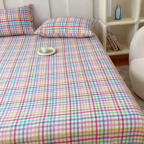 91家纺网 家纺一手货源 找家纺 感遇家纺 2024新款纯棉床单床笠枕套 床笠款-五彩格