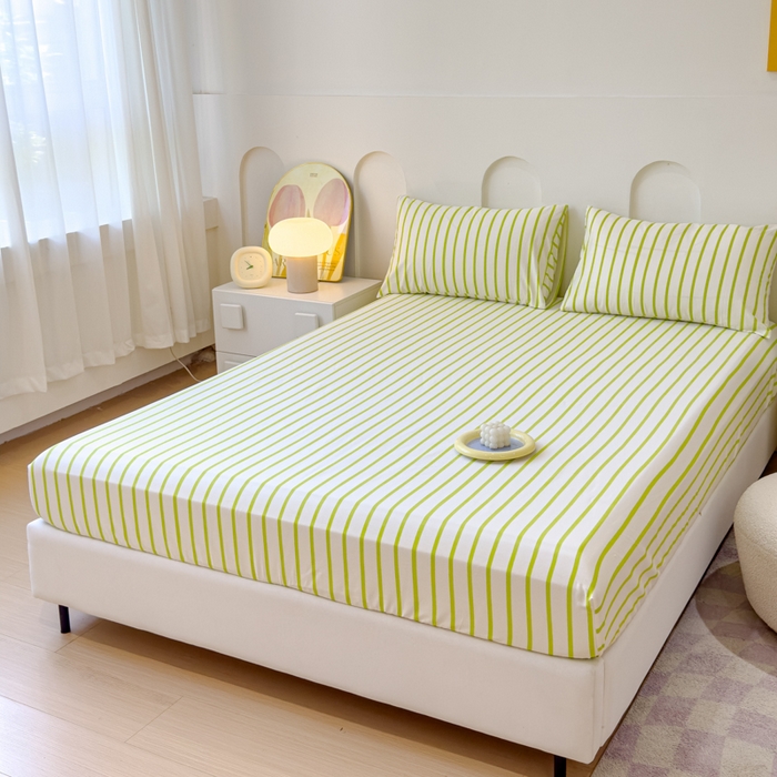 91家纺网 家纺一手货源 找家纺 感遇家纺 2024新款纯棉床单床笠枕套 床笠款-青草绿