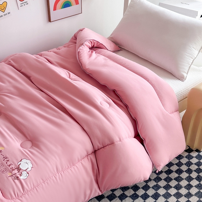 91家纺网 家纺一手货源 找家纺 羽涵家纺 2024新款10A抗菌10A抗菌水洗磨毛学生大豆被夏被春秋被冬被芯被子 棉麻大豆被 粉色