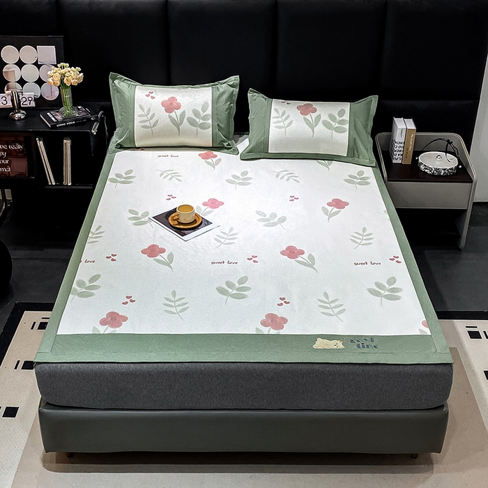 91家纺网 家纺一手货源 找家纺 宜家坊 2024新款A类抗菌数码印花冰藤凉席 床席款-小红花