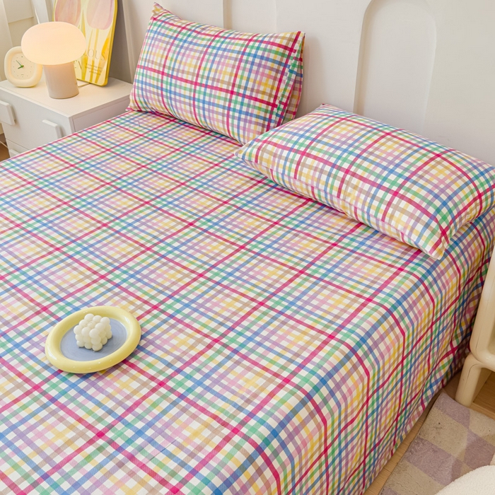 91家纺网 家纺一手货源 找家纺 感遇家纺 2024新款纯棉床单床笠枕套 床单款-五彩格