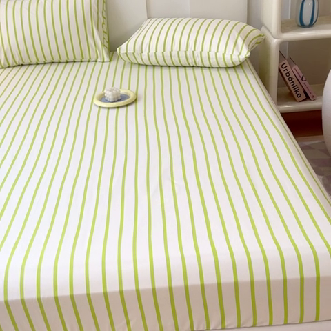 91家纺网 家纺一手货源 找家纺 感遇家纺 2024新款纯棉床单床笠枕套 床笠款-青草绿