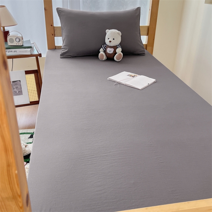 91家纺网 家纺一手货源 找家纺 多品 2024新款水洗棉皱皱纱学生宿舍单床单 浅灰