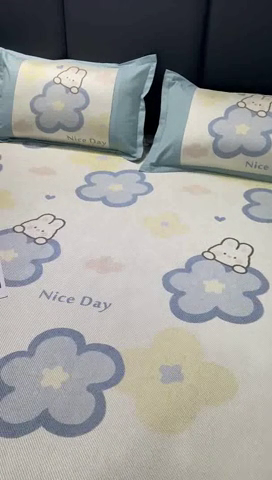 91家纺网 家纺一手货源 找家纺 宜家坊 2024新款A类抗菌数码印花冰藤凉席 床席款-蓝翎花