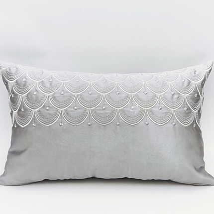 澜屿 2024新款禅丝高精密刺绣小抱枕头枕芯腰靠枕 鳞纹-银灰