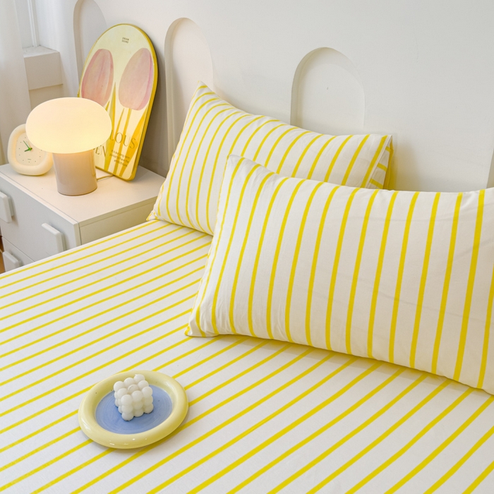 91家纺网 家纺一手货源 找家纺 感遇家纺 2024新款纯棉床单床笠枕套 床笠款-柠檬黄