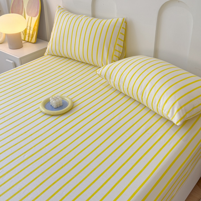 91家纺网 家纺一手货源 找家纺 感遇家纺 2024新款纯棉床单床笠枕套 床笠款-柠檬黄