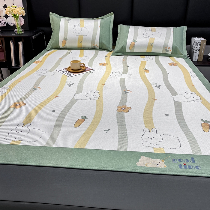 91家纺网 家纺一手货源 找家纺 宜家坊 2024新款A类抗菌数码印花冰藤凉席 床笠款-波浪兔