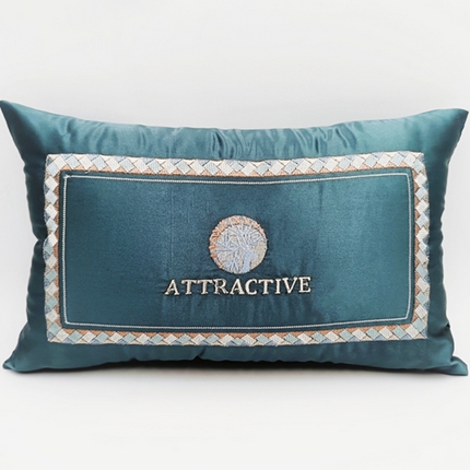 91家纺网 家纺一手货源 找家纺 澜屿 2024新款禅丝高精密刺绣小抱枕头枕芯腰靠枕 麋鹿-孔雀绿