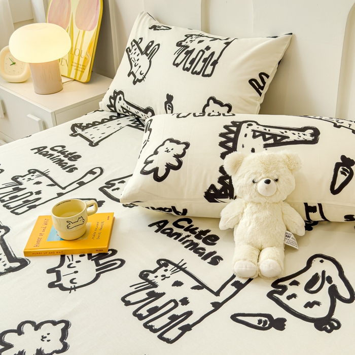 91家纺网 家纺一手货源 找家纺 感遇家纺 2024新款纯棉床单床笠枕套 床单款-小涂鸦乐园