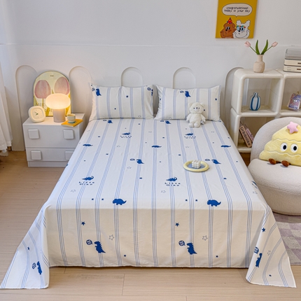 感遇家纺 2024新款纯棉床单床笠枕套 床单款-蓝条恐龙