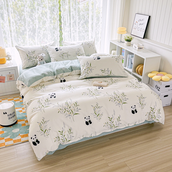 91家纺网 家纺一手货源 找家纺 世爵 2024新款12868全棉印花四件套 竹林熊猫