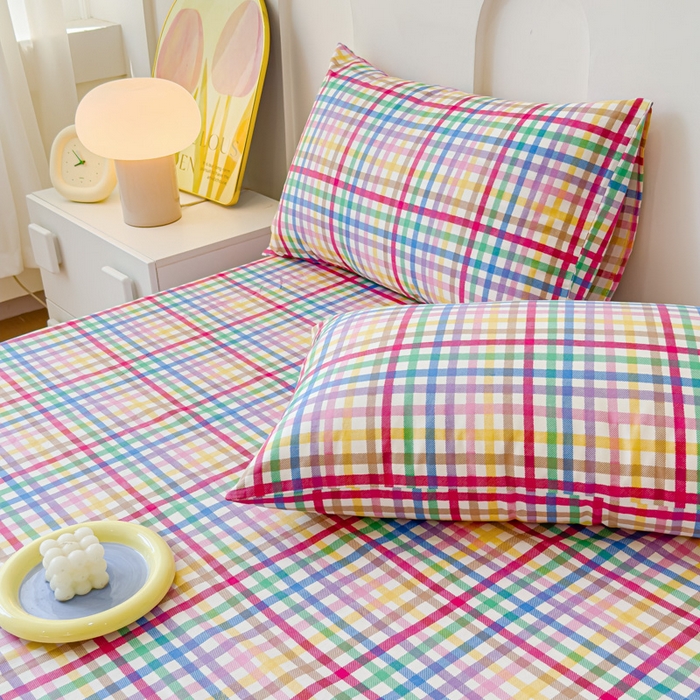 91家纺网 家纺一手货源 找家纺 感遇家纺 2024新款纯棉床单床笠枕套 床单款-五彩格