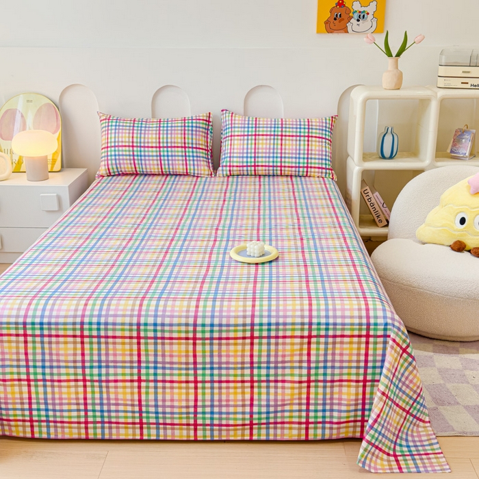 91家纺网 家纺一手货源 找家纺 感遇家纺 2024新款纯棉床单床笠枕套 床单款-五彩格