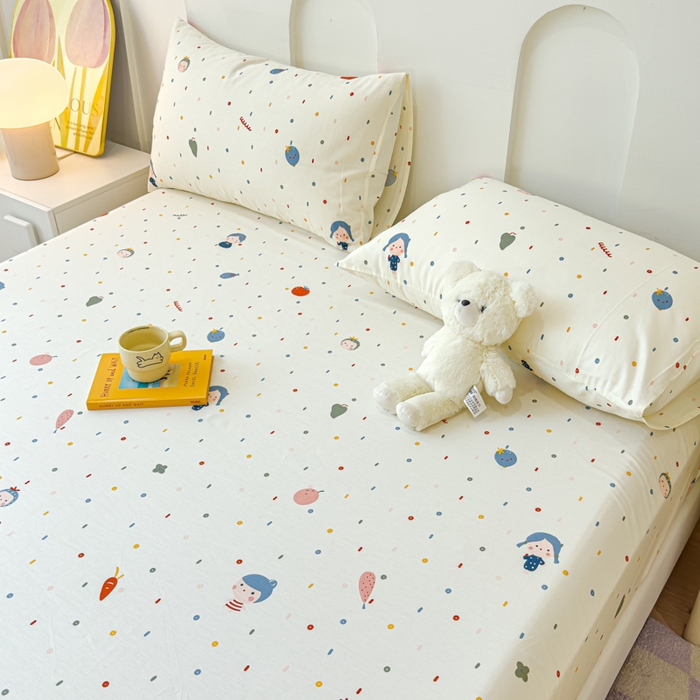 91家纺网 家纺一手货源 找家纺 感遇家纺 2024新款纯棉床单床笠枕套 床笠款-波点小女孩