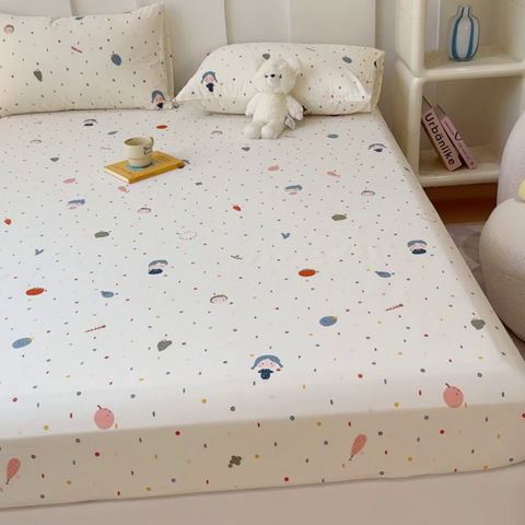 91家纺网 家纺一手货源 找家纺 感遇家纺 2024新款纯棉床单床笠枕套 床笠款-波点小女孩