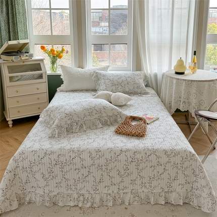 91家纺网 家纺一手货源 找家纺 诗黛尔 2024新款莱赛尔印花床盖三件套 悠然绿