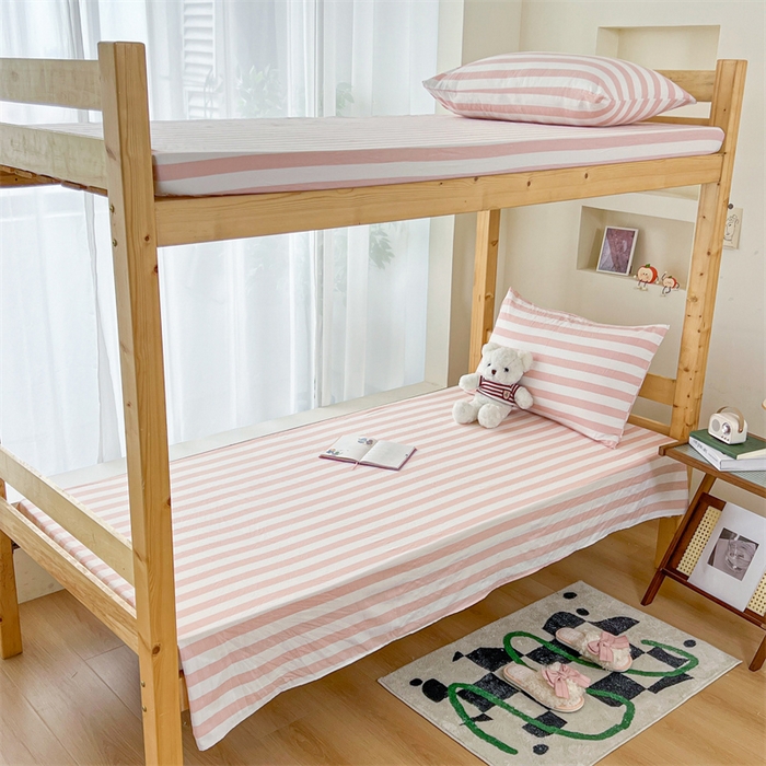 91家纺网 家纺一手货源 找家纺 多品 2024新款水洗棉皱皱纱学生宿舍单床单 蜜桃粉