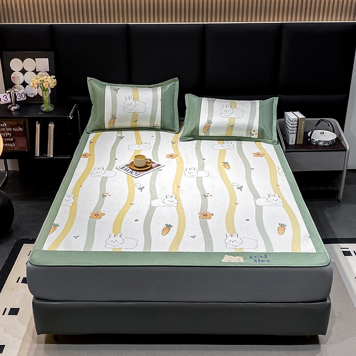 91家纺网 家纺一手货源 找家纺 宜家坊 2024新款A类抗菌数码印花冰藤凉席 床笠款-波浪兔