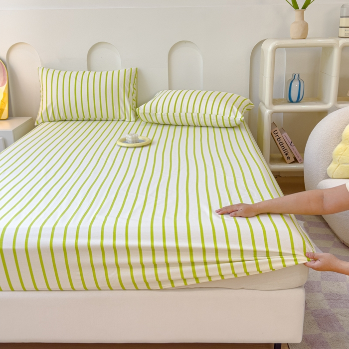 91家纺网 家纺一手货源 找家纺 感遇家纺 2024新款纯棉床单床笠枕套 床笠款-青草绿