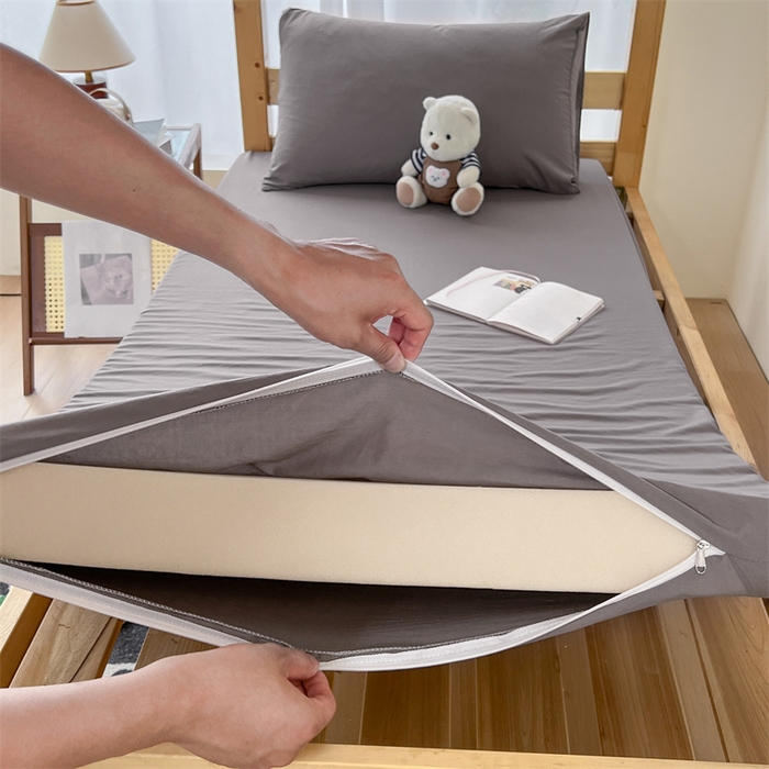 91家纺网 家纺一手货源 找家纺 多品 2024新款水洗棉皱皱纱学生宿舍床垫套床褥套 浅灰