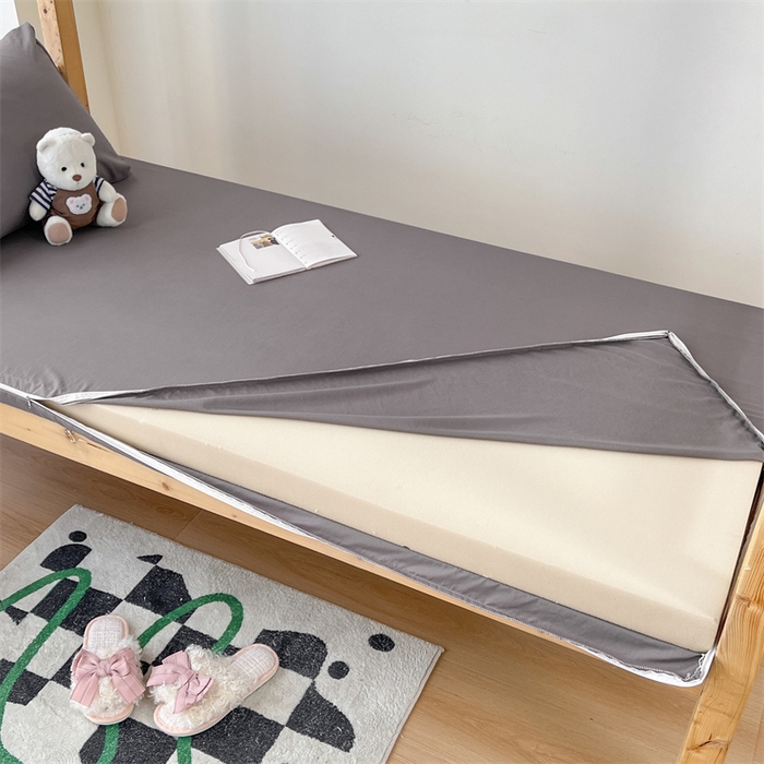 91家纺网 家纺一手货源 找家纺 多品 2024新款水洗棉皱皱纱学生宿舍床垫套床褥套 浅灰