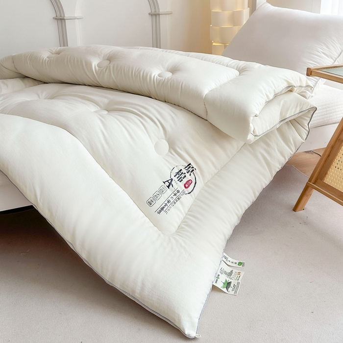 91家纺网 家纺一手货源 找家纺 招财狼家纺  2024新款水洗磨毛学生大豆被夏被春秋被多被芯被子 原棉 米黄