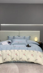 91家纺网 家纺一手货源 找家纺 宜家坊 2024新款天丝双拼刺绣四件套-卡骆驰 天空蓝