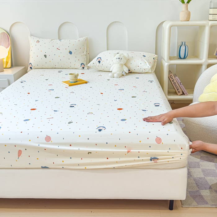 91家纺网 家纺一手货源 找家纺 感遇家纺 2024新款纯棉床单床笠枕套 床笠款-波点小女孩