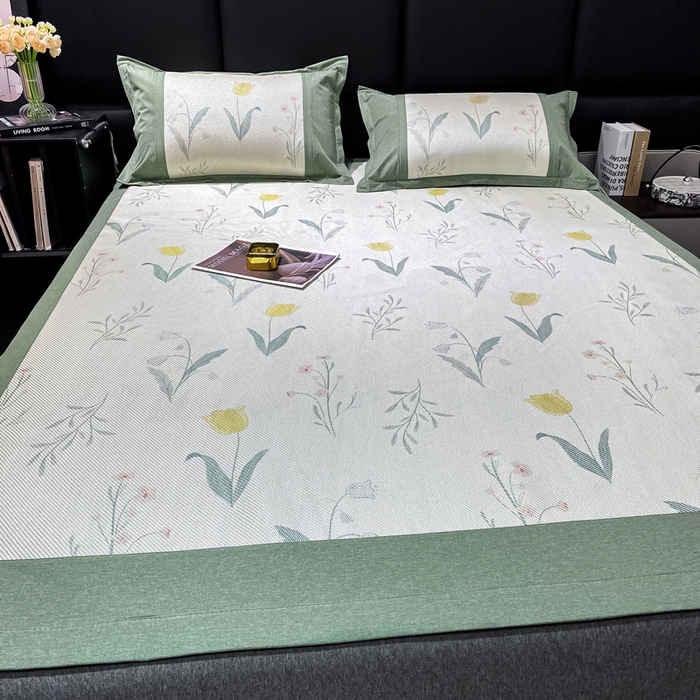 91家纺网 家纺一手货源 找家纺 宜家坊 2024新款A类抗菌数码印花冰藤凉席 床席款-花语