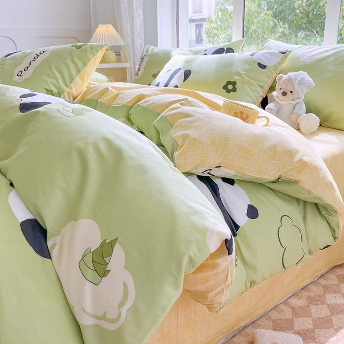 91家纺网 家纺一手货源 找家纺 世爵 2024新款12868全棉印花四件套 熊猫