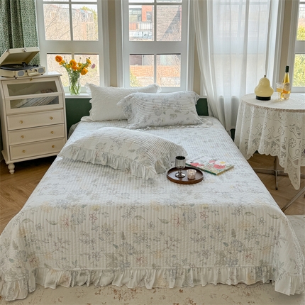 91家纺网 家纺一手货源 找家纺 诗黛尔 2024新款莱赛尔印花床盖三件套 海岛蓝