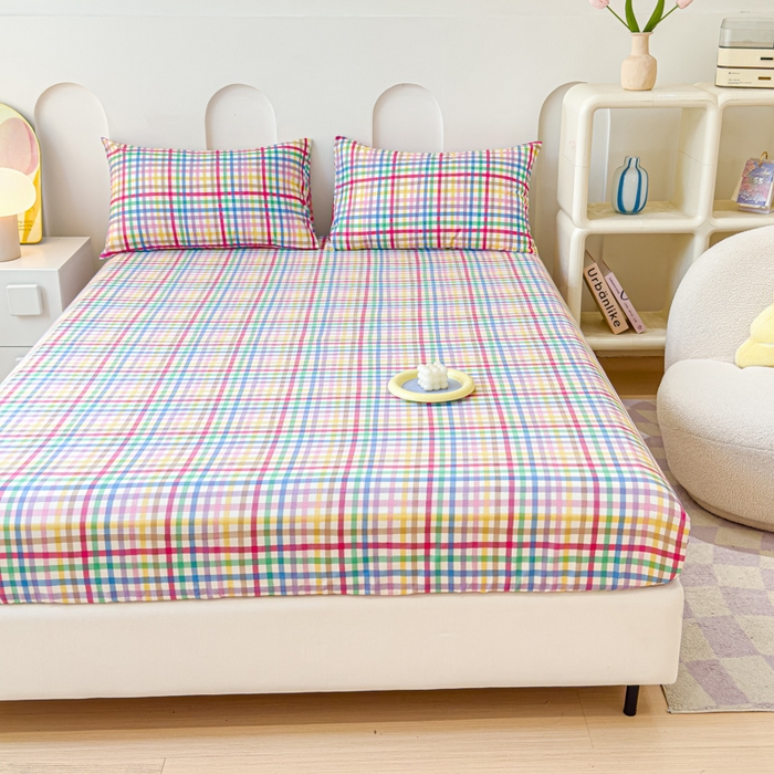 91家纺网 家纺一手货源 找家纺 感遇家纺 2024新款纯棉床单床笠枕套 床笠款-五彩格