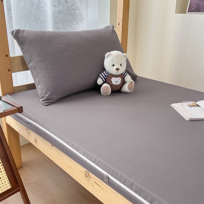 91家纺网 家纺一手货源 找家纺 多品 2024新款水洗棉皱皱纱学生宿舍床垫套床褥套 浅灰