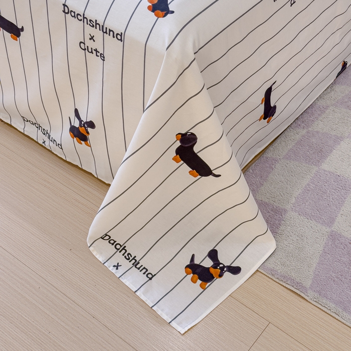 91家纺网 家纺一手货源 找家纺 感遇家纺 2024新款纯棉床单床笠枕套 床单款-腊肠犬