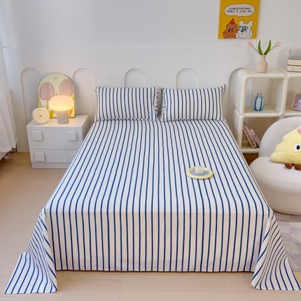 感遇家纺 2024新款纯棉床单床笠枕套 床单款-蓝条纹