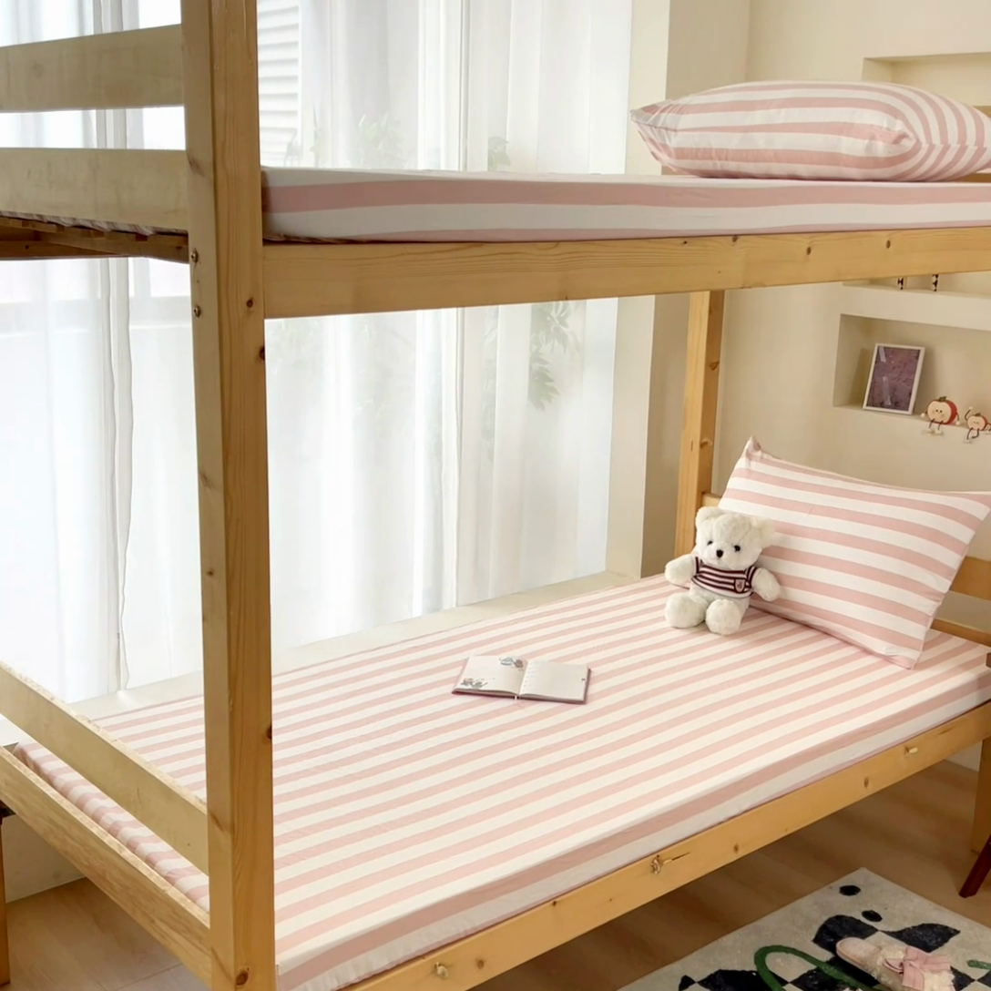 91家纺网 家纺一手货源 找家纺 多品 2024新款水洗棉皱皱纱学生宿舍单床单 蜜桃粉