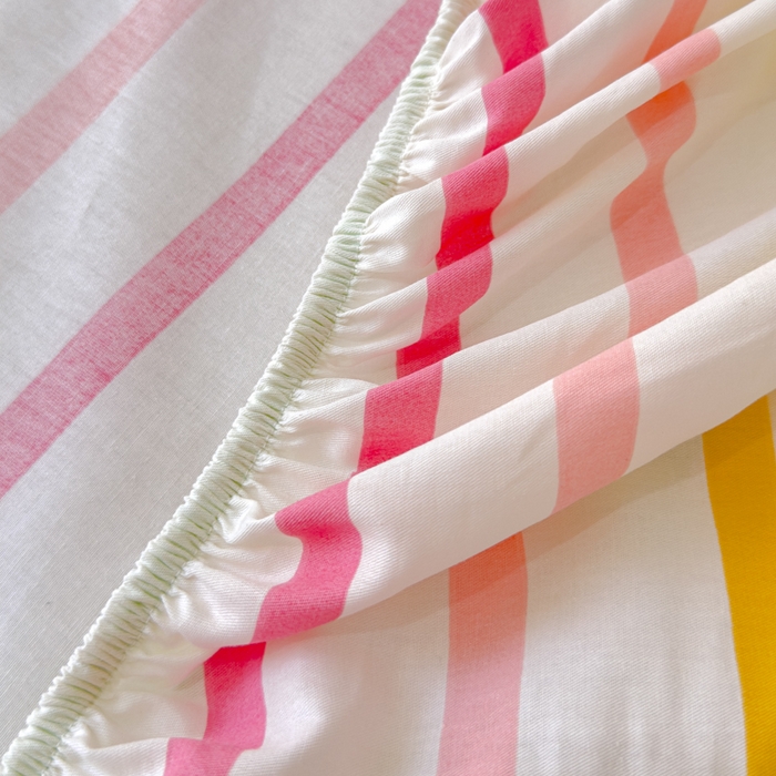 91家纺网 家纺一手货源 找家纺 感遇家纺 2024新款纯棉床单床笠枕套 床笠款-彩虹条纹