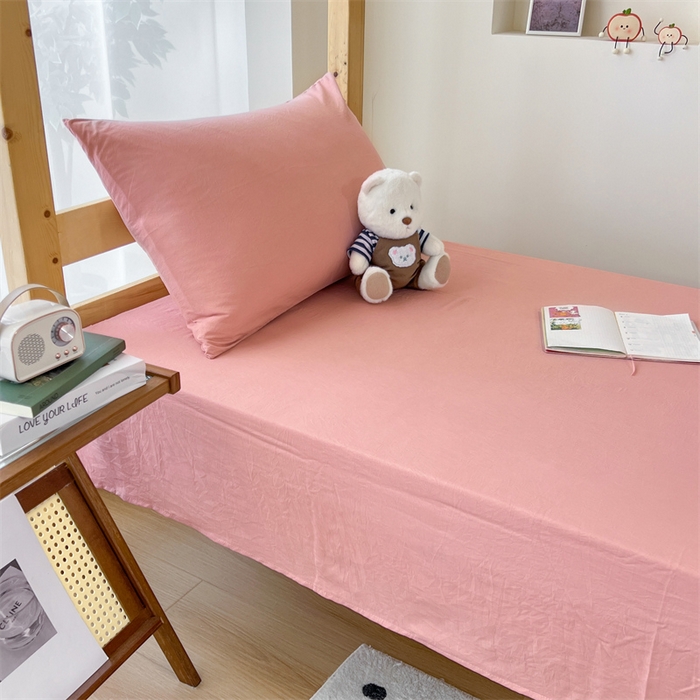 91家纺网 家纺一手货源 找家纺 多品 2024新款水洗棉皱皱纱学生宿舍单床单 栗子粉