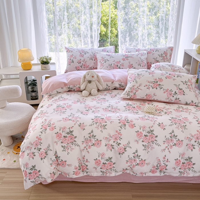 91家纺网 家纺一手货源 找家纺 世爵 2024新款12868全棉印花单品被套 田园花香一粉