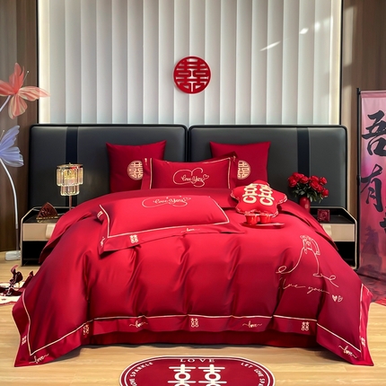 91家纺网 家纺一手货源 找家纺 甜咪咪婚庆 2024新品长绒棉全棉婚庆结婚四件套多件套小红书推荐 情投意合