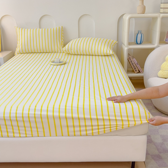 91家纺网 家纺一手货源 找家纺 感遇家纺 2024新款纯棉床单床笠枕套 床笠款-柠檬黄