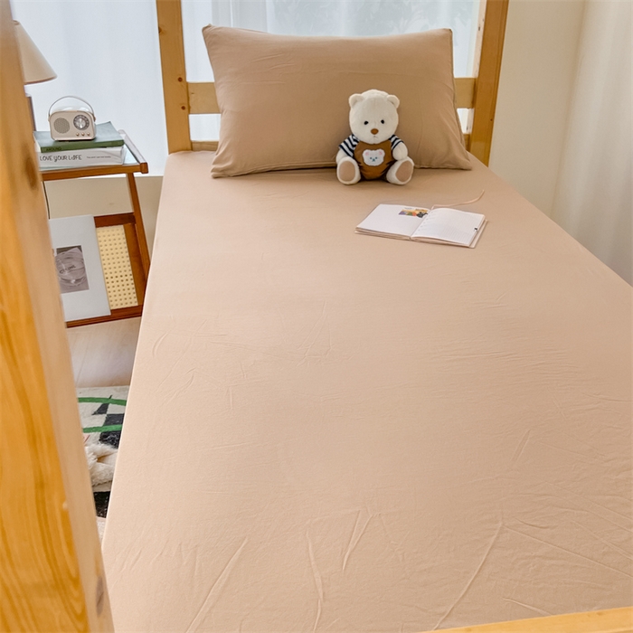 91家纺网 家纺一手货源 找家纺 多品 2024新款水洗棉皱皱纱学生宿舍单床笠 奶茶咖