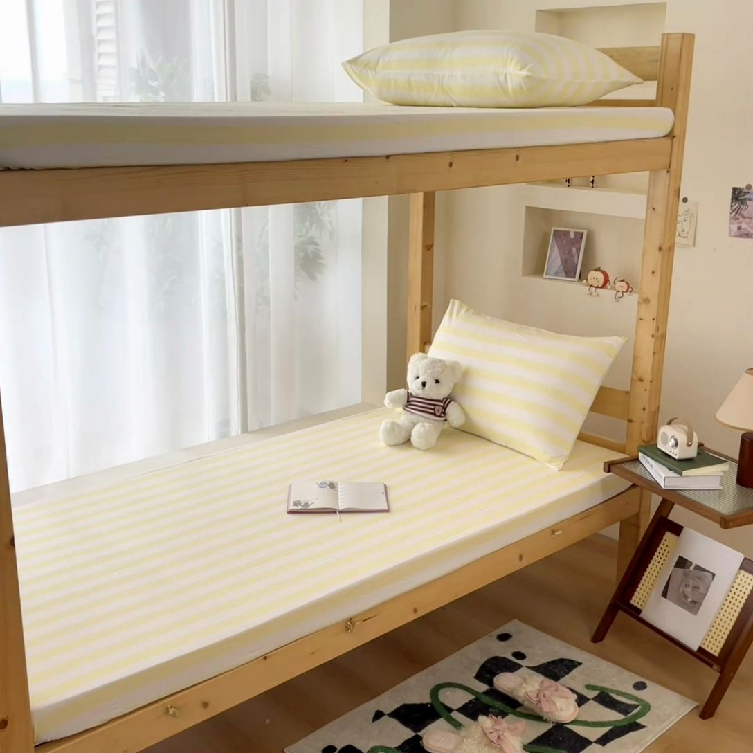 91家纺网 家纺一手货源 找家纺 多品 2024新款水洗棉皱皱纱学生宿舍单床笠 奶酪芝士黄